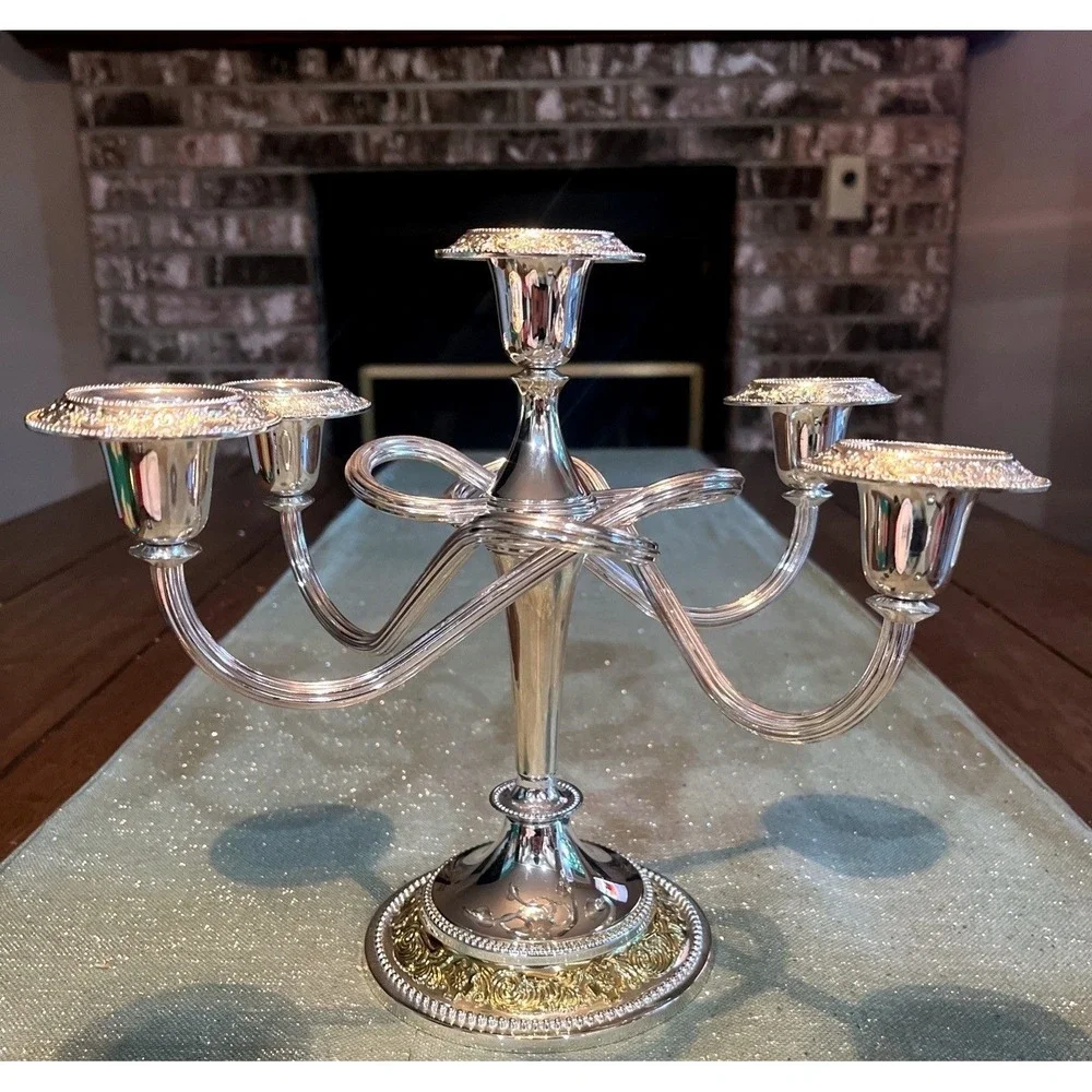 MCM Mayell Silverplate EP On Zinc 5 Arm Candelabra Made in England Two Tone